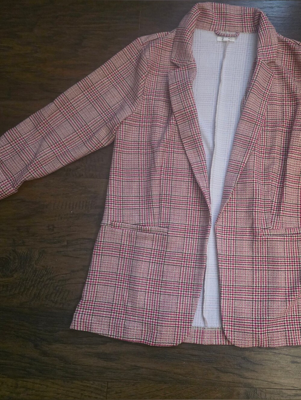 Pink Plaid Women's Blazer Jacket